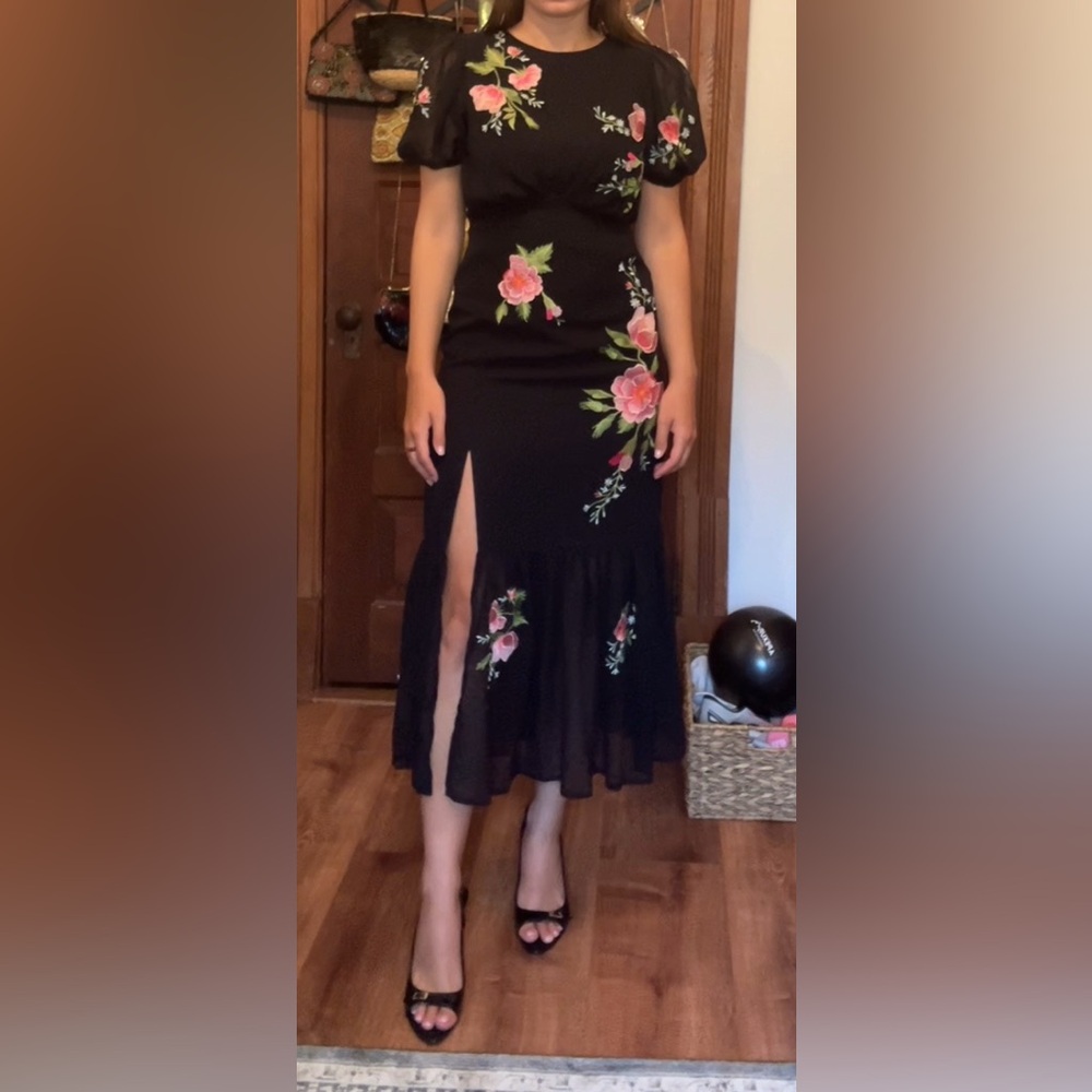 ASOS Black Midi Dress with Pink Floral Design
